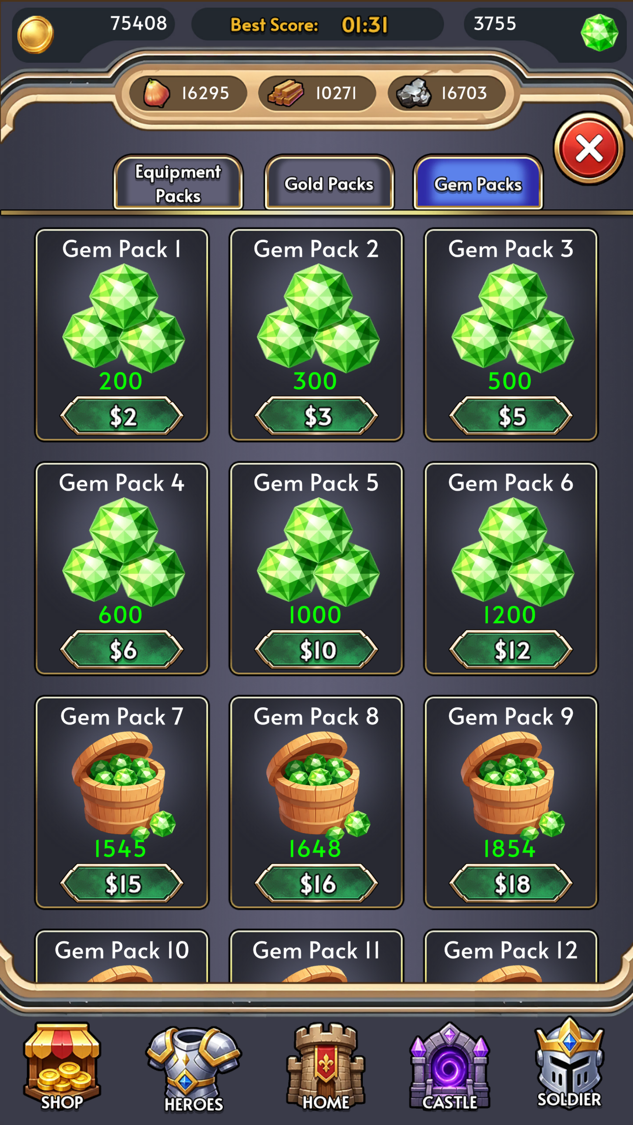 Siegebound Commanders gem pack screen